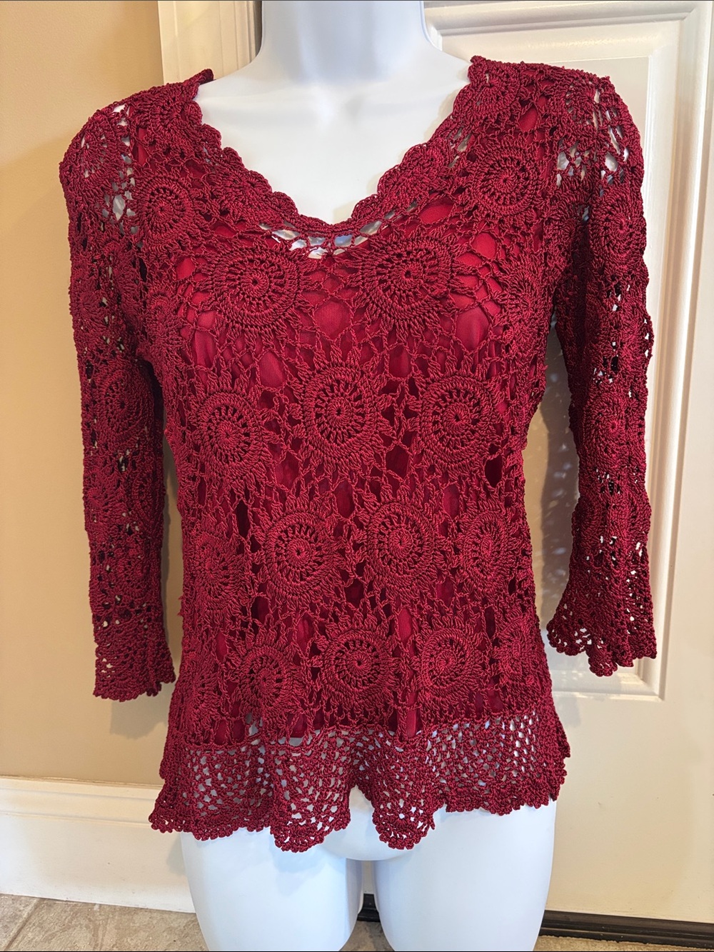 Joseph A Crochet Lace V-Neck Tunic - Wine Red